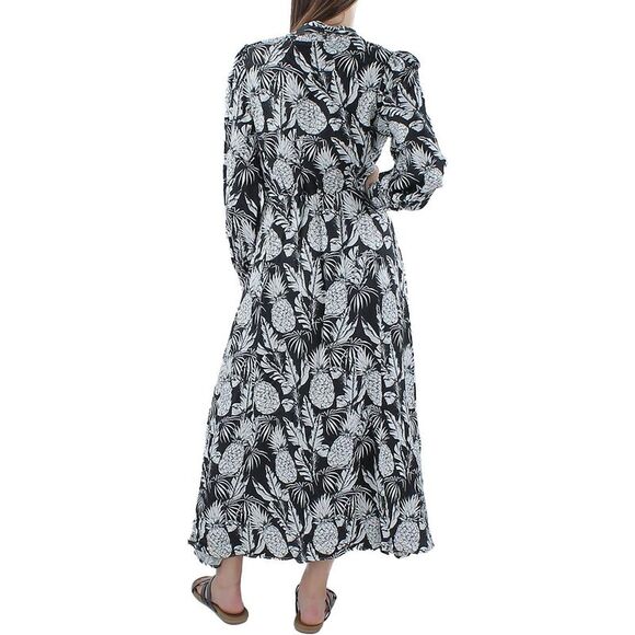 Elie Tahari Womens B/W Tie Front Linen Blend Daytime Maxi Dress NWT - Picture 2 of 2